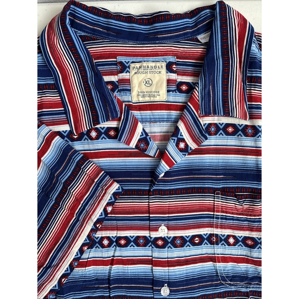 Panhandle Rough Stock Men's XL Red White Blue Southwest‎ Striped SS Button Up